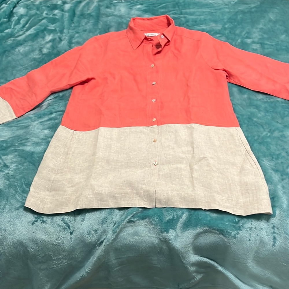 i Linen Classic Button down shirt coral/Natural Size XS